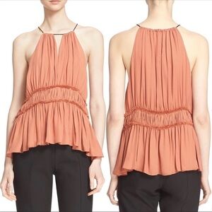 Cinq á Sept Lotus Silk Peplum Top Flaw